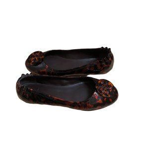 Tory Burch Minnie Travel Tortoise Shell Patent Leather Ballet Flats - Size 7.5